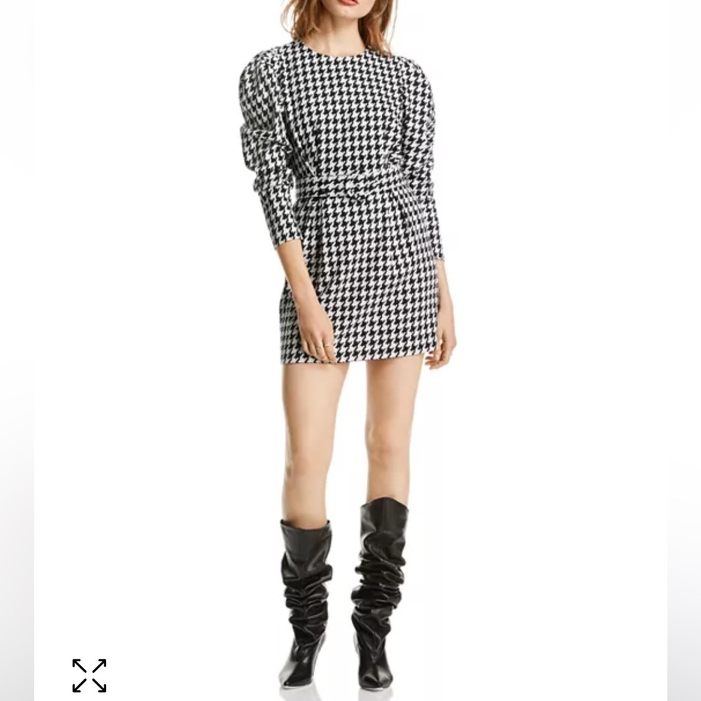 LINI
Riley Puff-Sleeve Houndstooth Dress - XS